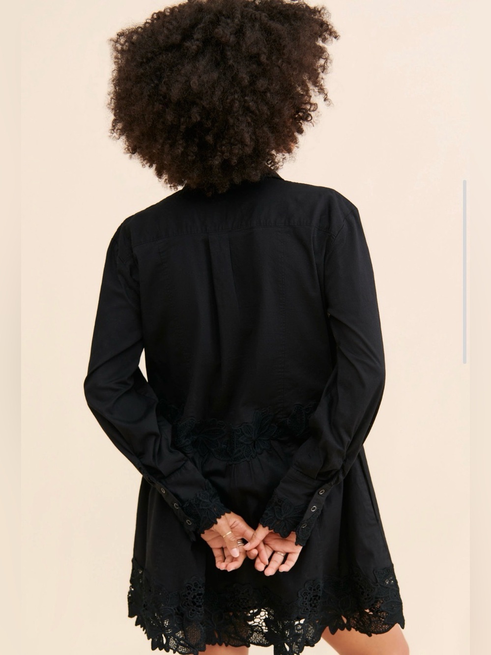 Free People Black Embroidered tunic Dress boho lace trim button front XS - Picture 2 of 5